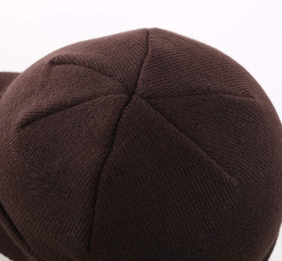 Mens Beanie Hat Knit Winter Hat with Brim Beanie Cap for Men Espresso