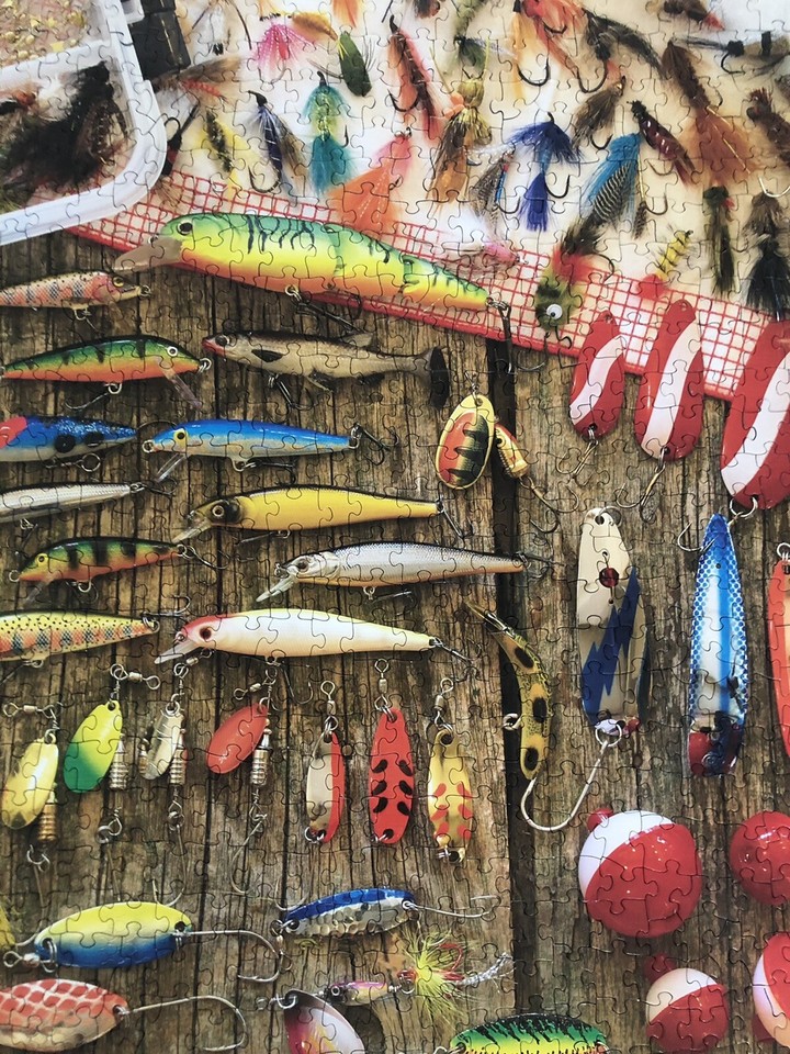 Cobble Hill Fishing Lures Jigsaw Puzzle 1000 Piece 26" x 19" Missing 1