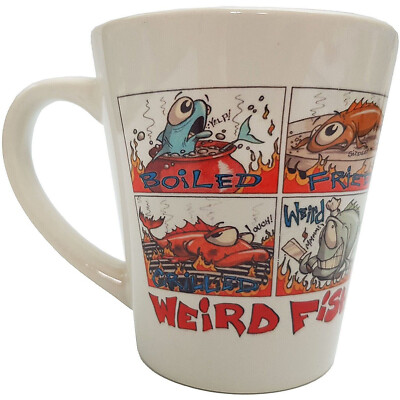Weird Fish Clothing Marke Keramik Becher Tasse Cartoon gekocht gebraten gegrillt weiß