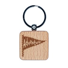 Adventure Flag Engraved Wood Square Keychain Tag Charm