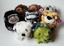 Lot of 8 Puffkins Plush Stuffed Animals Zebra Tiger Gorilla Koala Beaver Turtle