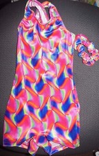 Axis Gymnastic Biketard Shorty Unitard Velvet swirl w/Scrunchie Girls Tot