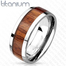 8mm Wood Print Inlayed Titanium Band Men's Ring