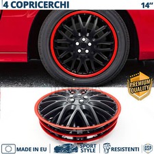 4 Copricerchi per Opel Astra F 14'' Pollici Coppette Nere Bordo Rosso 10 Razze