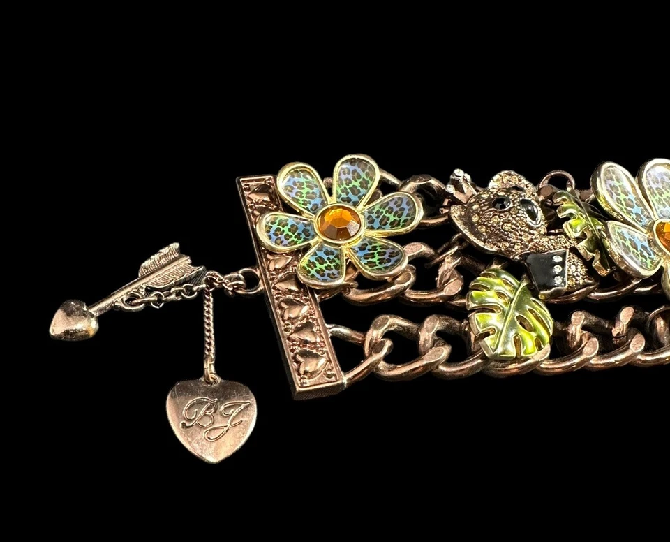 Pulsera firmada Betsey Johnson Koala Rey Flores Hojas 8 Pulgadas Cadena Foto 3 de 4