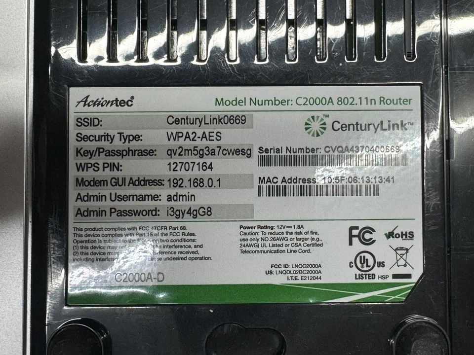 ActionTec CenturyLink Wireless Modem Router Model C2000A 802.11n Router - Image 4 of 4