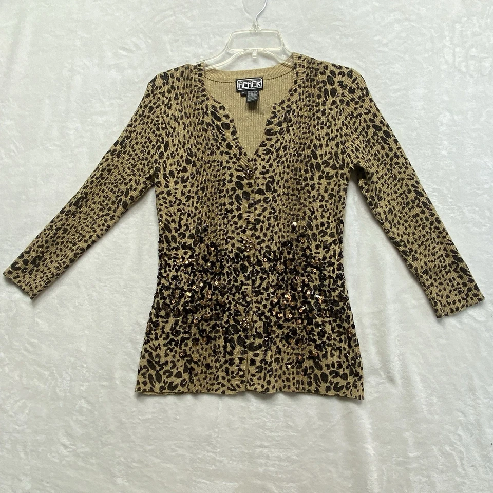 Cárdigan suéter acanalado con botones estampado animal negro/marrón talla M de Berek para mujer Foto 2 de 4