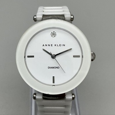 Anne Klein AK/1019 Womens Watch 33mm White Ceramic Diamond New Battery 6.75''