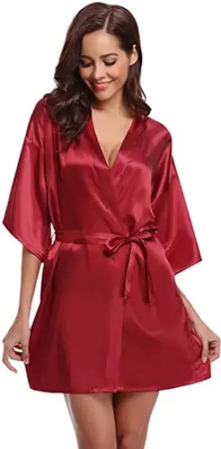 Camicia da notte tinta unita kimono donna elegante accappatoio raso homewear matrimonio - Foto 27 di 35