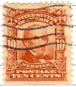 USA 1902 Daniel Webster 10 Cent Postage Stamp Pale Red Brown Used Sc 307 SA 497
