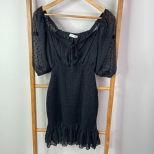 Atmos & Here Dress Womens 8 Black Sheath Half Sleeve Shirred Knee Length Party