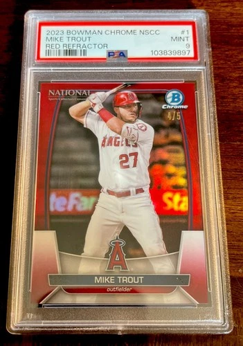 Mike Trout 2023 Bowman Chrome NSCC Red Refractor #4/5 #MLB-1 PSA 9 ANGELS