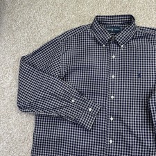 Ralph Lauren Mens Button Down Shirt Size XL Blue Plaid Long Sleeve Classic Fit