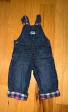 OSHKOSH BABY GIRLS DENIM OVERALLS W/ PLAID FLANNEL LINING 18M EXCELLENT COND LD6