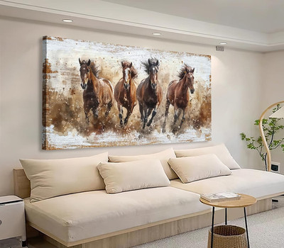Horses Canvas Wall Art - Brown Horse Pictures Animal Wall Decor Running Horses P