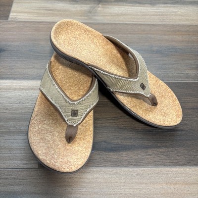 Spenco Women's Unisex Yumi Canvas Straw/Java Cork Thong Flip Flop
