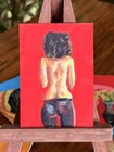 ACEO Original Acrylic Painting, Woman Bare Back Figure Red, Signed OOAK 2.5x3.5 — photo 1
