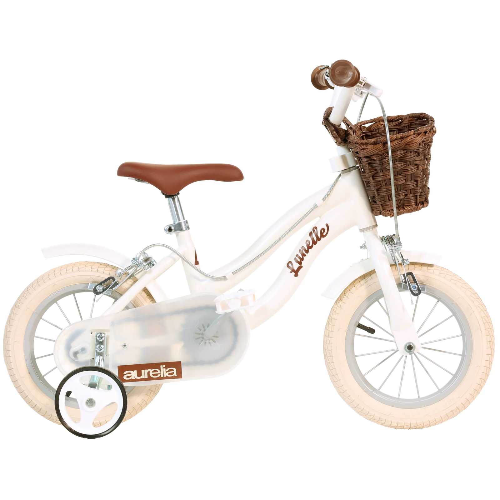 Kids Vintage Bike White 12"" Childrens Girls Bicycle w/ Removable Stabiliser