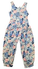 Girls Floral Jumpsuit Size 12 Vintage 90s Cotton Harem Pants Romper USA Made