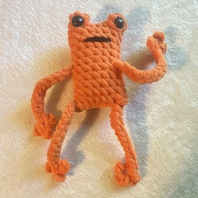 Handmade Crochet Orange Frog Plush Stuffed Animal Toy, Small, Large Eyes