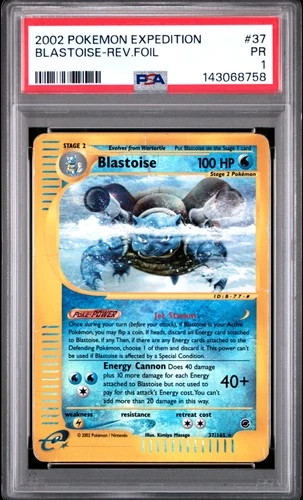2002 POKEMON EXPEDITION #37 BLASTOISE-REVERSE FOIL PSA 1