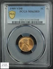 1909 VDB RED Lincoln Wheat Copper Cent 1C PCGS MS 63 RD