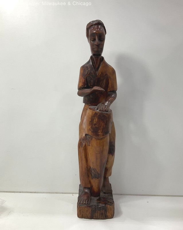 Vintage hand carved wooden man statue