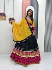 Women Readymade Rayon Cotton Black Lehenga Choli Sequence Work Bandhani Dupatta