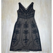 Loft Black Embroidered Mesh Elegant Romantic Date Night Cocktail Party Dress 6