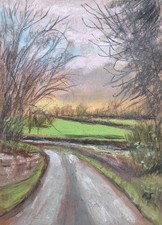 Original Pastell Landschaft Winter Zeichnung Neu direkt vom Künstler