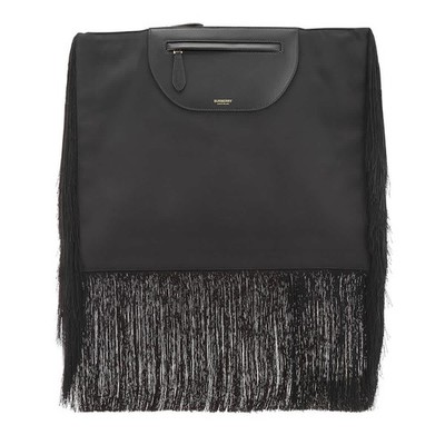 Burberry Ladies Black Fringe Leather Olympia Scarf Flat Clutch 8047203