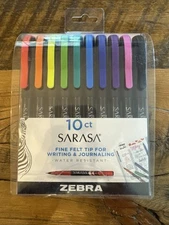 Zebra 10 Marker Set; Sarasa Fineliner Porous Point Pens, 0.8mm Tips Asst. Colors