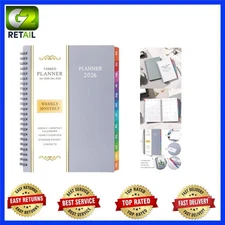 Elegant 2026 Calendar Planner: Weekly/Monthly with Tabs & Pocket, 6.25" x 8.3"