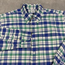 Brooks Brothers Shirt Mens XL Regent Plaid Button Down Blue Logo Long Sleeve