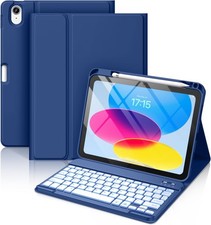 Hamile for iPad 11th 10th Generation Case with Keyboard - 7 Colors Navy Blue