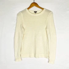 Lilla P Cotton Knit Ribbed Ling Sleeve Sweater Cream Size XS
