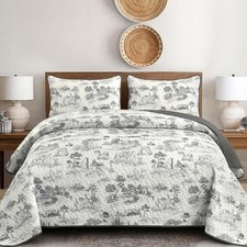 Drucon Grey Farmhouse Quilt Set King Size, 106"x90" ,