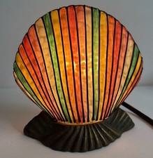 Vintage Tiffany Style Stained Glass Clamshell Lamp Rainbow Accent Nightlight