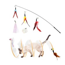 S-Shape Cat Tunnel Toy Set, Folded Cat Tunnel Spring Toys with a Wand  5Repl...