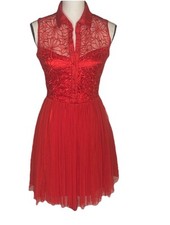 Say What Dress Red Satin Lace Collard Sleeveless Size Medium Party Dress 