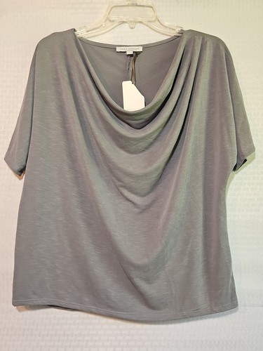 Green Envelope Women's Large L Cowl Neck Short Sleeve Gray Blouse NWT