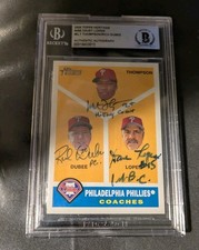 Davey Lopes Milt Thompson Rich Dubee Signed 2009 Topps PHILLIES Card Beckett 