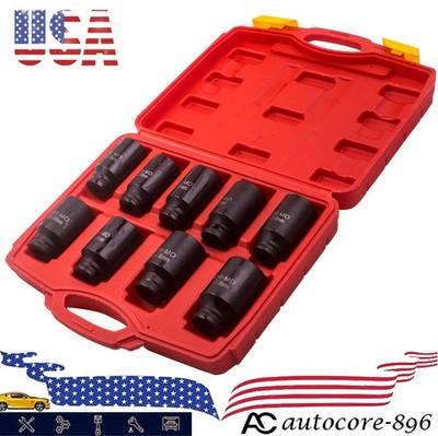 6x Point 1/2'' Drive Metric Deep Impact Socket Kit Axle Hub Nut Socket 29-38mm