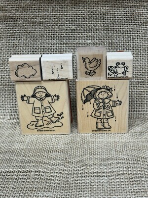 Rainy Days Stampin Up! Wood/Rubber Stamps Kids Frog Duck Cloud Rain 1999