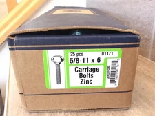 Midwest Fastener 01171 Carriage Bolts Zinc 5/8-11 x 6" 25 Pieces
