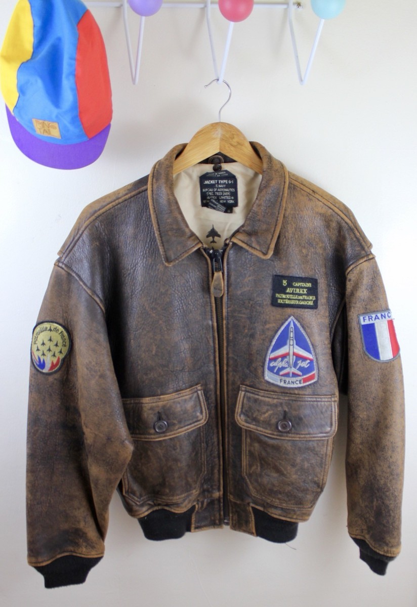 Vintage Avirex G-1 Leather Bomber Jacket S Patrouille de France
