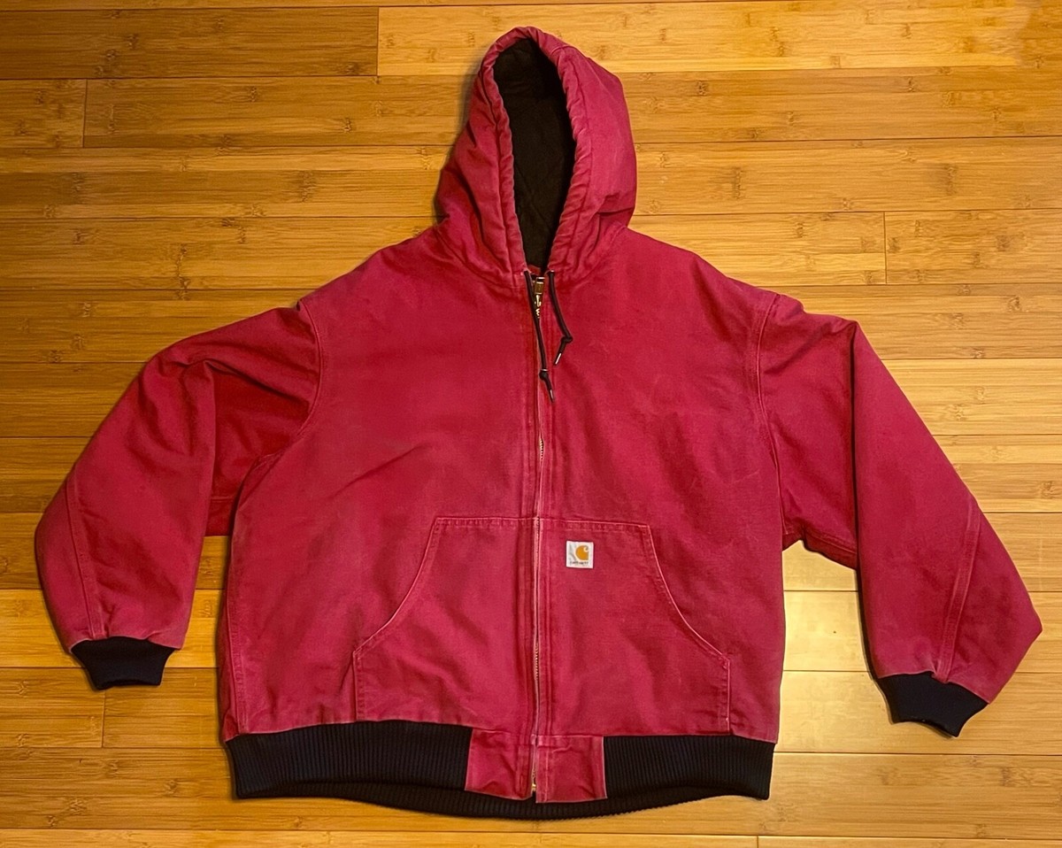 2014 Carhartt Jacket J140 Red Canvas Quilt Lined Hooded 125 Years