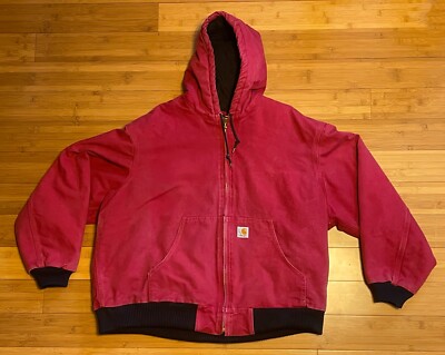 carhartt チョアコート レッド 2014 Carhartt Jacket J140 Red Canvas Quilt Lined Hooded 125 Years