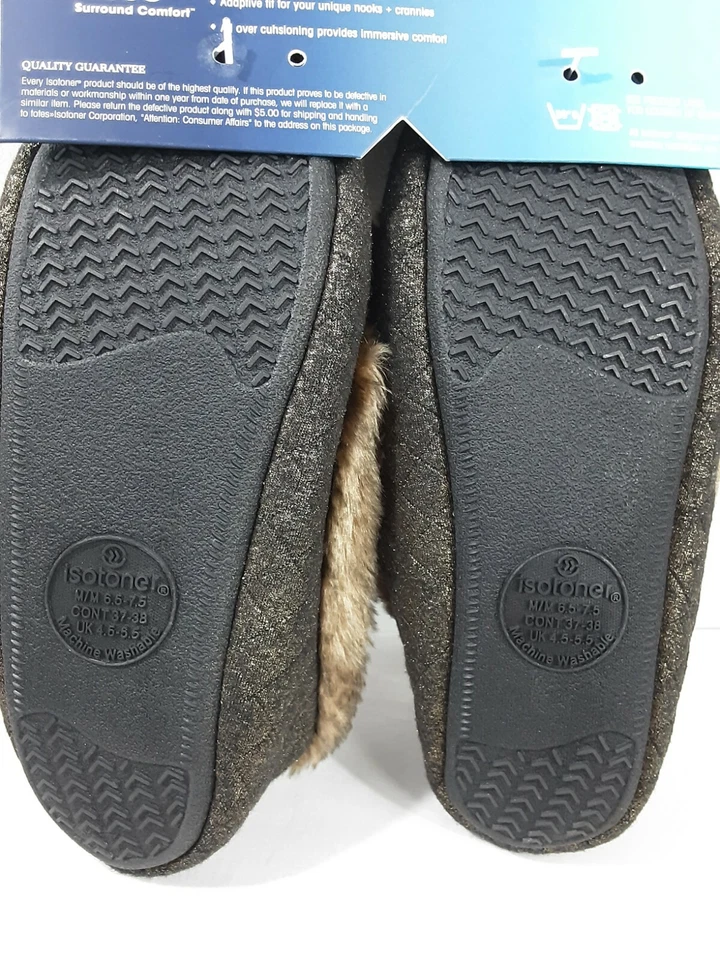 Zapatillas Isotoner Dorado MD 360 Surround Comfort Mujer M 6.5-7.5 Borde de Piel Sintética Nuevas con Etiquetas Foto 3 de 4