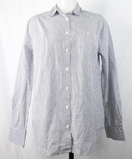 NWOT A New Day White  Blue Striped Button-Front L/S Shirt w/Pink Polka Dots M